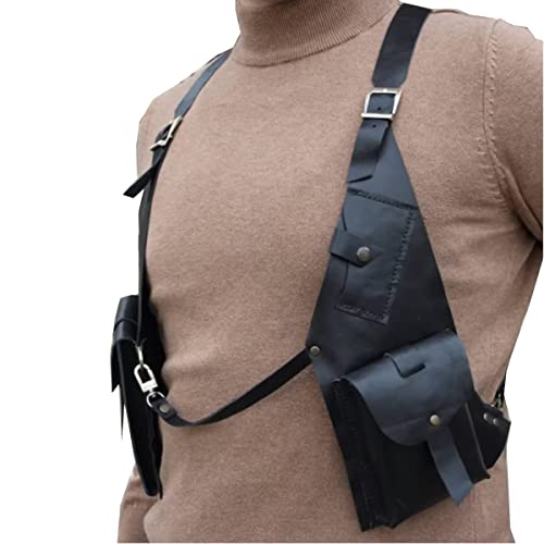 Mittelalterliche Schulterriemen-Unterarmtasche – PU-Leder Unterarmtasche – Vintage Leder Doppel-Schulterholster Tasche Geldbörse Tasche – Verstellbare, verdeckte Anti-Diebstahl-Telefongeldbörse, von SIULAS