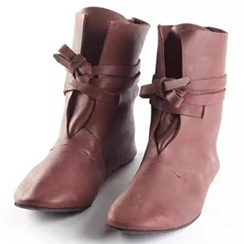 Mittelalterliche Cosplay Stiefel - 1 Paar mittelalterliche Schuhe Retro PU Leder Stiefel - Steampunk PU Leder Ritter Stiefel,Braun,41 von SIULAS