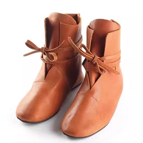 Mittelalterliche Cosplay Stiefel - 1 Paar mittelalterliche Schuhe Retro PU Leder Stiefel - Steampunk PU Leder Ritter Stiefel,Orange,39 von SIULAS