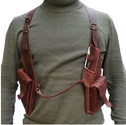 Mittelalterliche Schulterriemen Unterarmtasche PU Leder Unterarmtasche Vintage Leder Doppel Schulter Holster Tasche Brieftasche Tasche Verstellbar Verdeckte Anti-Diebstahl Telefon Geldbörse, rot, von SIULAS