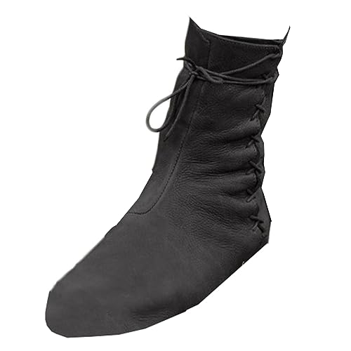 PU Leder Stiefel - Renaissance Mittelalter Cosplay Stiefel Schnürstiefel Motorrad Stiefel Kampf Vintage Distressed Pu Leder Stiefel Mode Stiefel für Frauen und Männer Cosplay,Schwarz,37 von SIULAS