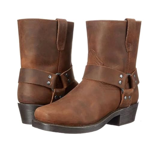 SIULAS 1 Paar Herren Reitstiefel - Mittelalterliche PU-Lederstiefel - Steampunk Retro PU Leder Ritterschuhe - Mode Leder Ritterstiefel - Outdoor Western Cowboy Lokomotive Stiefel Schuhe,Braun,47 von SIULAS