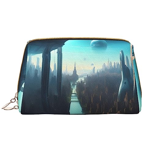 SIULAS Desert Stars Reise-Make-up-Tasche, Kultur- und Kosmetiktasche, Reißverschluss-Tasche, Kosmetik-Organizer, niedliche Make-up-Pinsel-Aufbewahrungstasche (groß), Städte der Zukunft, Einheitsgröße von SIULAS