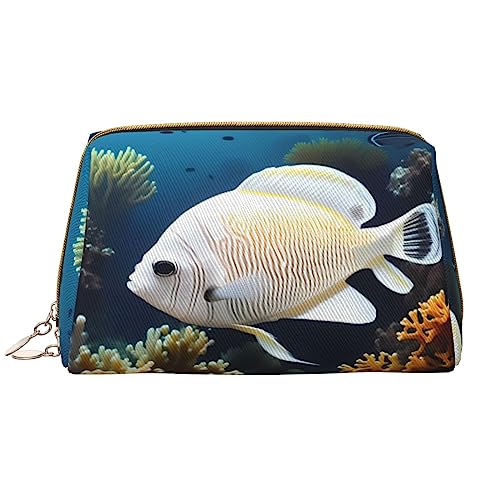 SIULAS Gelber Fuchs Reise-Make-up-Tasche, Kultur- und Kosmetiktasche, Reißverschluss-Tasche, Kosmetik-Organizer, niedliche Make-up-Pinsel-Aufbewahrungstasche (groß), Weiß-goldener Fisch, Einheitsgröße von SIULAS