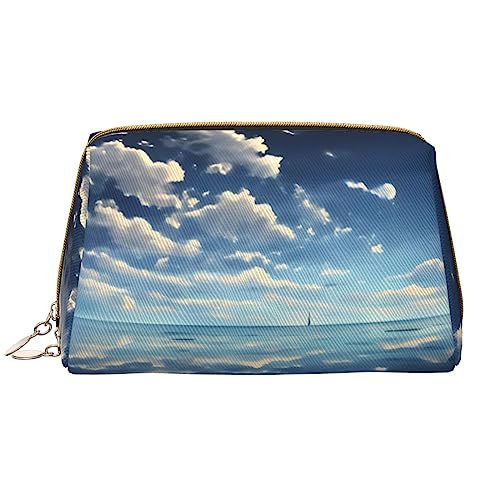 SIULAS Gelber Fuchs Reise-Make-up-Tasche, Kultur- und Kosmetiktasche, Reißverschluss-Tasche, Kosmetik-Organizer, niedliche Make-up-Pinsel-Aufbewahrungstasche (groß), Weiße Wolken über dem Meer, von SIULAS