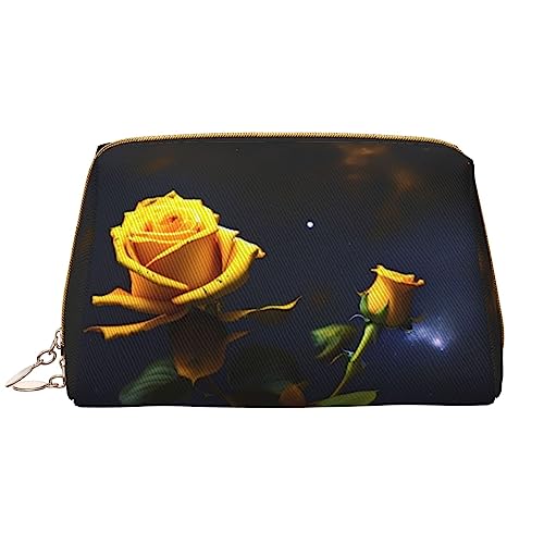 SIULAS Köstliche Kuchen, Reise-Make-up-Tasche, Kultur- und Kosmetiktasche, Reißverschluss-Tasche, Kosmetik-Organizer, niedliche Make-up-Pinsel-Aufbewahrungstasche (groß), Gelbe Rosen Sternennacht, von SIULAS