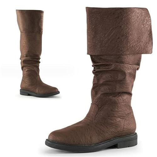 Lange Western Knie Stiefel Mittelalterliche PU Leder Ritter Stiefel Renaissance Mittelalter Cosplay Stiefel,Braun,39 von SIULAS