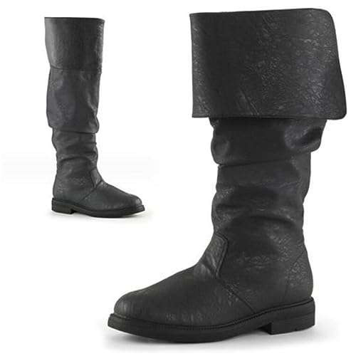 SIULAS Lange Western Knie Stiefel Mittelalterliche PU Leder Ritter Stiefel Renaissance Mittelalter Cosplay Stiefel,Schwarz,42 von SIULAS