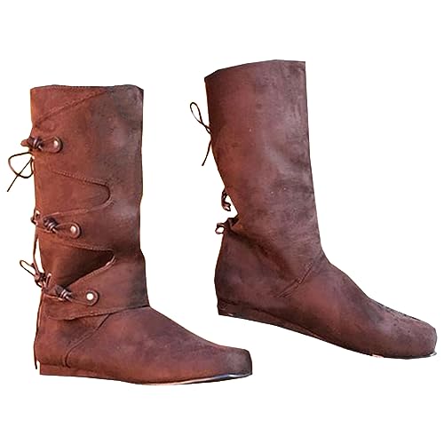 SIULAS Mittelalterliche PU-Leder-Ritterstiefel Herren-Ritterschuhe Renaissance Mittelalterliche Cosplay-Stiefel Retro-Wikinger von SIULAS