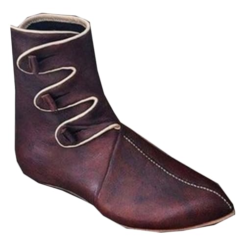 SIULAS Mittelalterliche PU Leder Stiefel - 1 Paar PU Leder Stiefel - Retro Gothic Flache Schuhe,Rot,40 von SIULAS