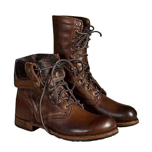 SIULAS Mittelalterliche PU-Lederstiefel - Retro-Reitstiefel für Herren - Steampunk Knight Boots Schnürstiefeletten - Kurze Reitstiefel für Herren Outdoor-Mode Freizeitschuhe,Braun,45 von SIULAS