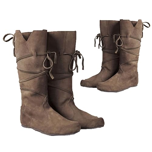 PU Leder Stiefel - Low Heel Mid Tube Ritter Stiefel - Renaissance Mittelalter Cosplay Stiefel für Cosplay Karneval Party,Grau,39 von SIULAS