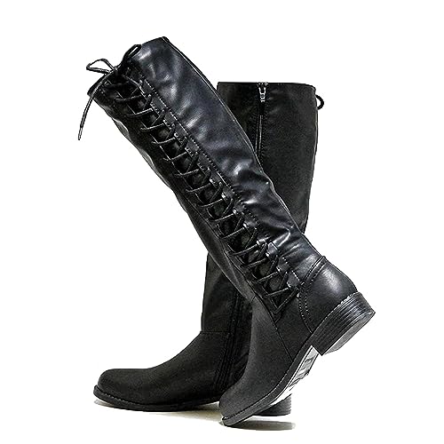 SIULAS PU-Leder-Stiefel - Renaissance Stiefel für Männer Frauen - mittelalterliche Vintage Reitstiefel Schuh - einstellbar mit Seite Knöchelriemen Mittelalter Cosplay Kostüm Zubehör,Schwarz,42 von SIULAS