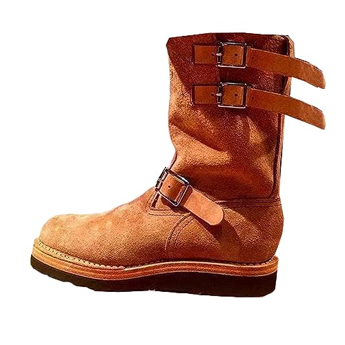 SIULAS Renaissance Kurze Reitstiefel Mittelalterliche Cosplay Stiefel Retro Motorrad Stiefel mit Medium Run Klassische Runde Kopf Gürtel Herren Steampunk Stiefel,Braun,42 von SIULAS