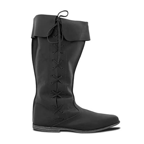 SIULAS Renaissance Mittelalter Cosplay Stiefel - Mittelalter Stiefel - PU Leder Stiefel für Männer Cosplay,Schwarz,45 von SIULAS