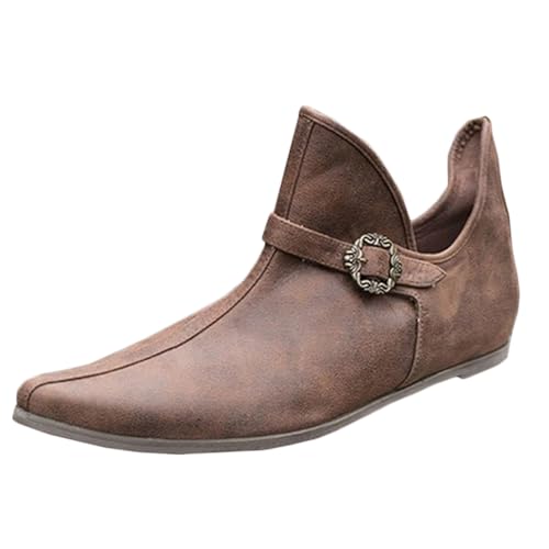 SIULAS Retro Frauen Männer Ritter Kurze Stiefeletten Mittelalterliche Schuhe für Männer und Frauen,Braun,48 von SIULAS