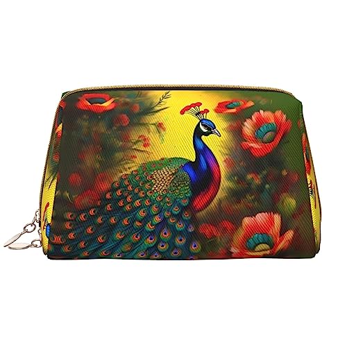 SIULAS Sunrise Mountain Reise-Make-up-Tasche, Kultur- und Kosmetiktasche, Reißverschluss-Tasche, Kosmetik-Organizer, niedliche Make-up-Pinsel-Aufbewahrungstasche (groß), Pfau Blumen, Einheitsgröße von SIULAS