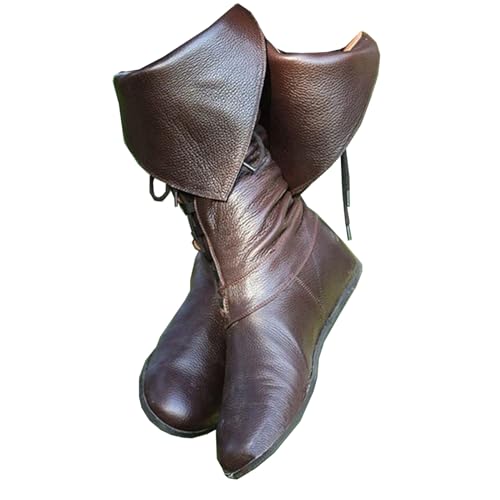 SIULAS Wikinger Gothic Ritter Lederstiefel - Herren Mid-Calf Stiefel - für Cosplay,Braun,39 von SIULAS