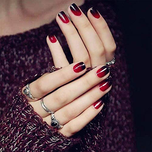 SIUSIO 24 Stück Press On Nails Kurz Square Künstliche Fake Nägel Zum Aufkleben Short Schwarz Rot Gradient Klebenägel Fingernägel für Frauen und Mädchen Halloween von SIUSIO