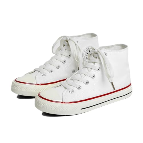 SIUSUMFO Erwachsene Segeltuchschuhe Damen Sneaker Laufschuhe Turnschuhe High-top rutschfeste Sportschuhe Freizeitschuhe EU 35.5 Weiß Rot von SIUSUMFO