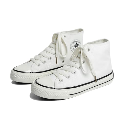 SIUSUMFO Erwachsene Segeltuchschuhe Damen Sneaker Laufschuhe Turnschuhe High-top rutschfeste Sportschuhe Freizeitschuhe EU 37 Weiß Schwarz von SIUSUMFO