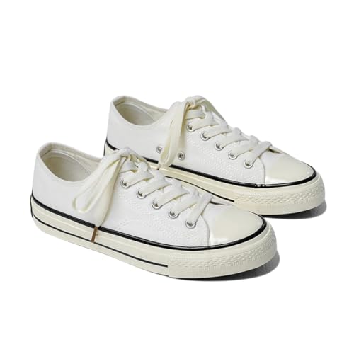 SIUSUMFO Erwachsene Segeltuchschuhe Herren Sneaker Niedrig Laufschuhe Turnschuhe rutschfeste Sportschuhe Freizeitschuhe 40 EU Weiß Schwarz von SIUSUMFO