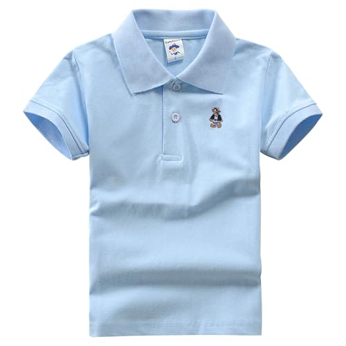 SIUSUMFO Jungen Poloshirt Kühle Kurzen Ärmeln Kinder Oberteile T-Shirts 1-12T Baumwolle Lässig Atmungsaktiv Outdoor Sommer (B04-Hellblau-120) von SIUSUMFO