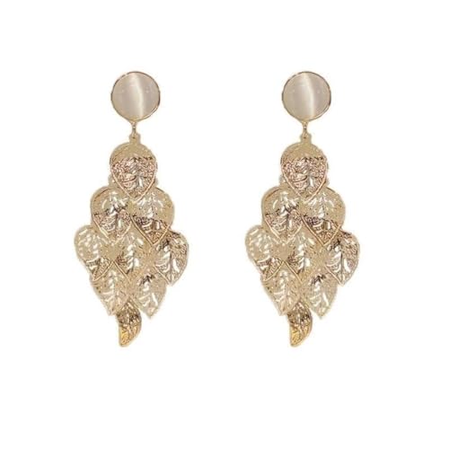 SIUSYACI 925 Silber Nadel baumeln Ohrringe vergoldet hohl Blatt Design mit Katzenauge Stein von SIUSYACI