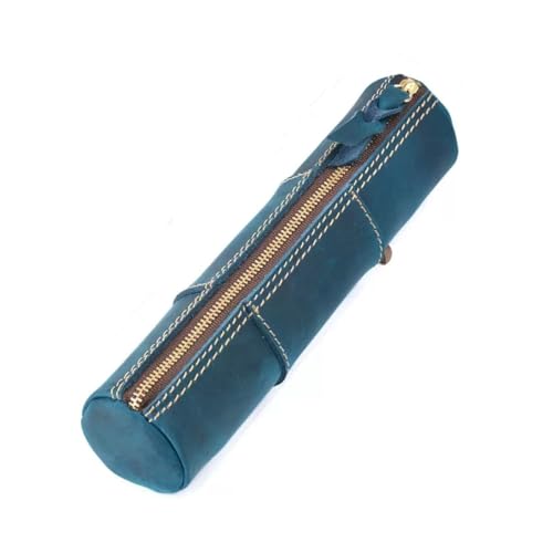SIUSYACI Retro Federmäppchen mit Reißverschluss, Leder, hohe Kapazität, Multifunktions-Schreibwaren-Box, Aufbewahrungstasche (blau) von SIUSYACI
