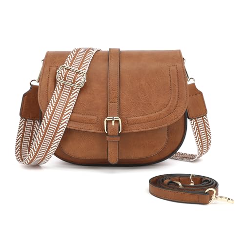 SIVENKE Umhängetasche Damen Klein PU Leder Schultertasche Retro Crossbody Bag Messenger Satchel Handtasche Tasche mit 2 Breitem Schultergurt von SIVENKE