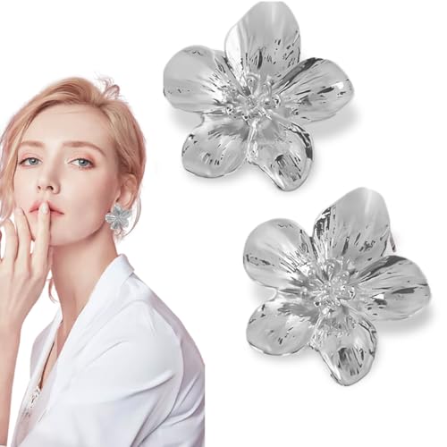 SIVZUMO 1 Paar Blumen Ohrringe Groß, blumen ohrringe Silber, Blume Tropfen Ohrringe Boho Statement Flower Earrings Silber Hypoallergene Modeschmuck für Damen von SIVZUMO