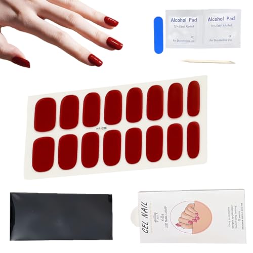SIVZUMO 16 Pcs Gel Nagellack Aufkleber, Nagelsticker Rot Full Wraps Nagelaufkleber UV/LED-Lampe Erforderlich Cured Gel Nail Strips mit Nagelfeile und Stick von SIVZUMO