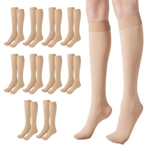 SIWOKJJO 10 Paar Kniestrümpfe Damen, Helle Hautfarben, Transparente Lange Strümpfe, Nylon Hautfarbene Kniestrümpfe, Transparente Nylonstrümpfe Damen, 20 DEN von SIWOKJJO