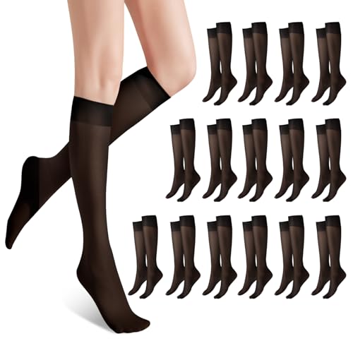 SIWOKJJO 16 Paar Kniestrümpfe Damen, Helle Hautfarben, Transparente Lange Strümpfe, Nylon Hautfarbene Kniestrümpfe, Transparente Nylonstrümpfe Damen, von SIWOKJJO