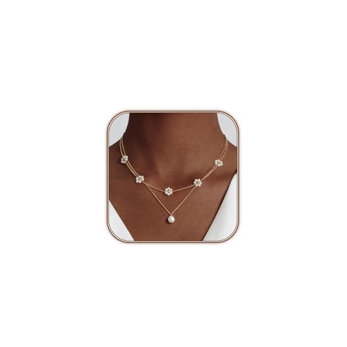 SIXDUTON Perlenkette Damen 14K Gold Süßwasserperlen Halskette Verstellbar Elegante Choker Kette Layerable Geschenk für Frauen Freundin Hochzeit Braut Schmuck von SIXDUTON
