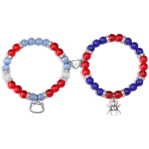 SIXDUTON 2 Stück Armband Kitty Spider Magnetische Matching Pärchen Armbänder, Fernbeziehung Armbänder für Paare und Beste Freunde, Geschenk für Valentinstag Jubiläumstag (Kitty & Spinne) von SIXDUTON