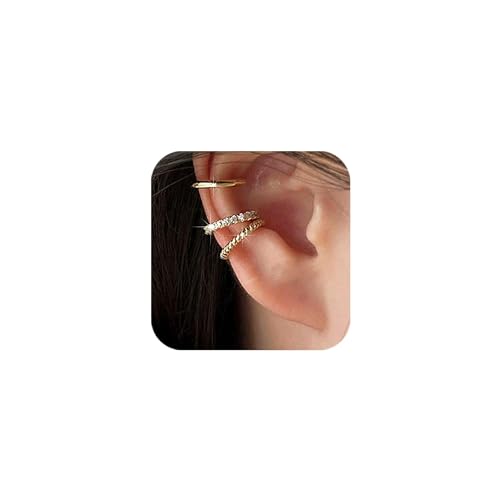 SIXDUTON 3 Stück Ohrringe Set für Damen, Non-Piercing fake helix Knorpel Manschette Ear Cuff Set, Hypoallergen Ohrklemme Vergoldete Ohr-Manschetten-Ohrringe Schmuck Geschenke (Gold) von SIXDUTON