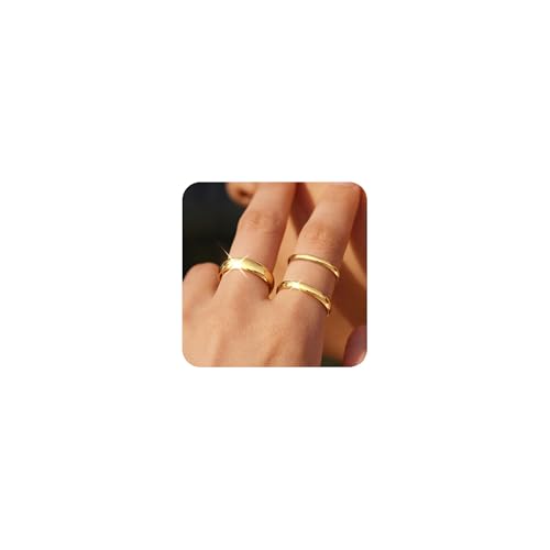 SIXDUTON 3 Stück Ring Damen Verlobungsring Statement Ring Stapelbare Ehering Daumenring Fingerring Set Schmuck Geschenk für Frauen 2mm 4mm 6mm (Gold, 52(16.6)) von SIXDUTON