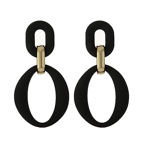 SIXDUTON Ohrringe Creole für Damen, Ovale Acryl Neon Statement Ohrringe für Frauen, Groß Hypoallergen Bunte Modeschmuck Geschenk für Kostümzubehör Karneval Mottoparty (Schwarz) von SIXDUTON