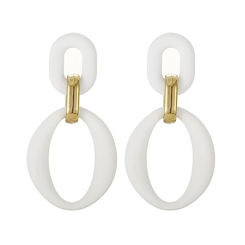 SIXDUTON Ohrringe Creole für Damen, Ovale Acryl Neon Statement Ohrringe für Frauen, Groß Hypoallergen Bunte Modeschmuck Geschenk für Kostümzubehör Karneval Mottoparty (Weiss) von SIXDUTON