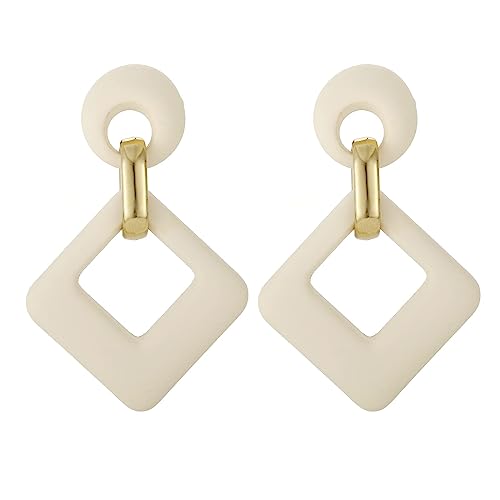 SIXDUTON Ohrringe Creole für Damen, Hypoallergen Groß Rechteck Neon Statement Ohrringe Modeschmuck für Frauen und Mädchen (Beige) von SIXDUTON