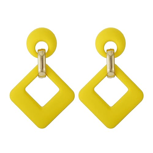 SIXDUTON Ohrringe Creole für Damen, Hypoallergen Groß Rechteck Neon Statement Ohrringe Modeschmuck für Frauen und Mädchen (Gelb) von SIXDUTON