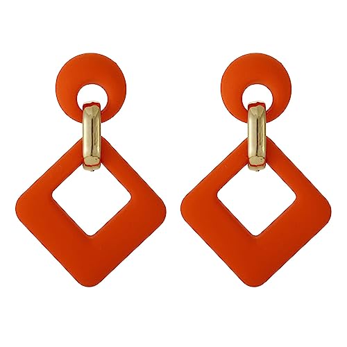 SIXDUTON Ohrringe Creole für Damen, Hypoallergen Groß Rechteck Neon Statement Ohrringe Modeschmuck für Frauen und Mädchen (Orange) von SIXDUTON
