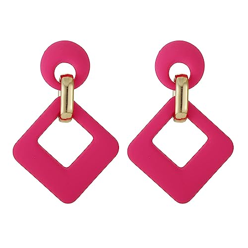 SIXDUTON Ohrringe Creole für Damen, Rechteck Acryl Neon Statement Ohrringe für Frauen und Mädchen, Modeschmuck Groß Hypoallergen Ohrringe (Rose Rot) von SIXDUTON