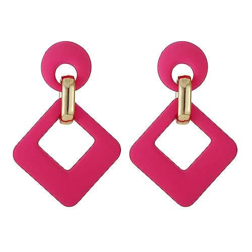 SIXDUTON Ohrringe Creole für Damen, Hypoallergen Groß Rechteck Neon Statement Ohrringe Modeschmuck für Frauen und Mädchen (Rose Rot) von SIXDUTON