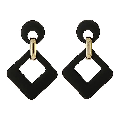 SIXDUTON Ohrringe Creole für Damen, Hypoallergen Groß Rechteck Neon Statement Ohrringe Modeschmuck für Frauen und Mädchen (Schwarz) von SIXDUTON