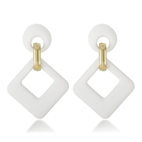 SIXDUTON Ohrringe Creole für Damen, Hypoallergen Groß Rechteck Neon Statement Ohrringe Modeschmuck für Frauen und Mädchen (Weiss) von SIXDUTON