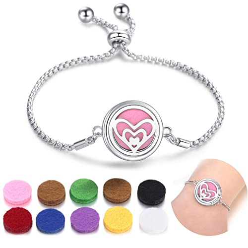 SIXDUTON Armbänder Aromatherapie Armband Edelstahl Aromatherapie Verstellbares Armband Set mit 10 Nachfüllkissen für Männer und Frauen (All My Heart) von SIXDUTON