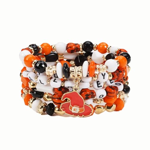 SIXDUTON Armband Damen Halloween-Armbänder Stapelbare, Freundschaftsarmband Accessoire mit Hut Fledermaus Kürbis Anhänger Für Partys Karneval und Halloween Cosplay (Hut) von SIXDUTON