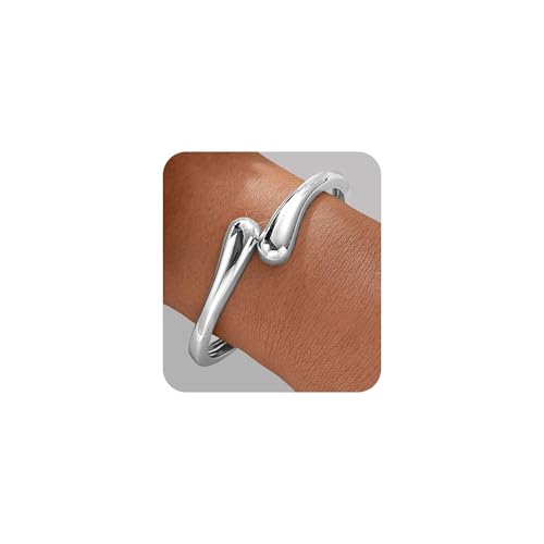 SIXDUTON Armband Armreif Gold Damen 14K Vergoldet Teardrop Manschette Armbänder Frauen Pärchen Bangle Schmuck Geschenk für Frauen Freundin Mama (Silber) von SIXDUTON